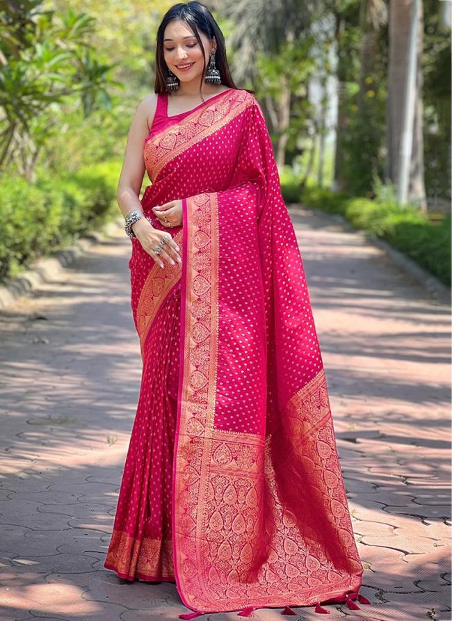 Banarasi Silk Hot Pink Traditional Wear Weaving Saree